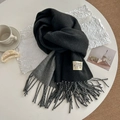 Solid double-sided grey and black cashmere-like winter scarf with elegant tassels - 200cm / Black and Gray