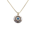 Vergulde koperen ketting met boze oog hanger in wit email en kleurrijke zirkonia - Wit
