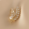 Golden wheat leaf brooch with marquise stones and pearl on soft fabric background - 318# Wheat Ear