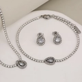 Silver stainless steel jewelry set with pear-cut rhinestones including necklace and bracelet - Silver Teardrop