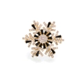 Rotating snowflake brooch in gold finish with sparkling clear and black zircons - Gold Black Brooch