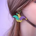Sparkly glitter jester hat earrings in purple green gold for Mardi Gras festive style - Jester Hat