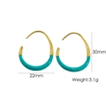 Minimalist 14K gold plated stainless steel C-shaped earrings with green enamel inlay - Small / Peacock Blue - Gold