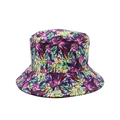 Dettaglio di un cappello a secchiello con stampa floreale astratta viola e gialla - Taglia unica / Floreale Astratto Viola e Giallo (05)