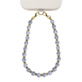 8mm natural pink zebra stone phone lanyard with white marble beads and gold lobster clasp - Howlite