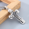 Gothic double-layered silver and black enamel cross pendant with a steel box chain - Style B Two-tone Black (Box Chain) / 50cm