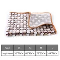 Size chart for pet paw print fleece blankets available in XS, S, M, and L dimensions - Brown Polka Dot