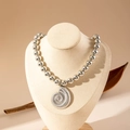 Detail of silver beaded necklace with shell pendant on beige jewelry mannequin display - Silver (Silver Bead Chain Nautilus Pendant)