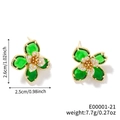 Elegant four-petal flower emerald stud earrings in gold with size dimensions 2.6cm - Gold + White Zircon - Emerald Green