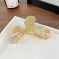 Elegant large acetic acid hair claw clip with bow design in iridescent amber and green - 10CM (Large) / Rainbow