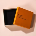 Elegant orange square jewelry gift box with black velvet lining and English text - Bright Orange (Lid and Base)