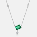 Elegante collana in argento S925 con gemma verde taglio smeraldo e zirconi lucenti - Argento 925 / Argento con pietra verde