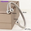 Adjustable silver twisted wire torque bangle with beads in stainless steel - Triple Bead End (6mm Gauge) / Steel Color (KB185214-XY)