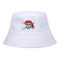 Cappello a secchiello in tela bianca con ricamo teschio pirata e tesa con cuciture rinforzate - Regolabile / Bianco