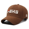 Brown baseball cap with FAXS 3D embroidery and cotton fabric texture on white background - Adjustable / Coffee