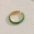 Adjustable gold-plated ring featuring green enamel finish and sparkling zircon accents - Green