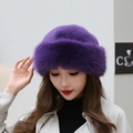Elegant purple faux fur winter beanie hat for women with a warm and soft plush texture - Purple
