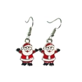 Detailed view of silver hooks with Santa Claus enamel pendants in red and white colors - Enamel Santa Claus Face Dangle