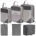 6-piece grey compressible travel organizer set with mesh panels and ripstop nylon texture - 6-Piece Set (includes Toiletry Bag) / Gray