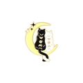 Schattige emaille speld met zwarte en witte katten op een gele halve maan - Maan Zwarte en Witte Katten Stijl (xz3408)
