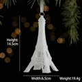 White Eiffel Tower Christmas ornament with glitter finish on pine branch, 14.5cm height - Eiffel Tower Style