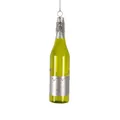 Detail view of a 13cm wine bottle Christmas ornament with green glass and silver glitter - Wine Bottle / Yellow-Green