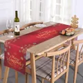 Red Christmas table runner with golden Merry Christmas print for festive holiday dining décor - Dark Red Gold Calligraphy-007