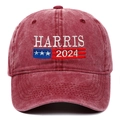 Vintage-gewaschene rote Harris 2024 Baseballkappe mit gestickter US-Flagge - Burgunderrot