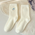 Chaussettes d'hiver en polaire beige avec broderie oiseau bleu en tissu doux - Canard