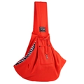 Pet cross-body carrier detail showing red canvas exterior and black white plaid lining - With Phone Pocket / Orange-Fleece