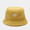Bright yellow teddy fleece bucket hat for women with a minimalist smiley face patch - M (56-58cm) / Yellow