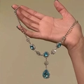 French palace style silver necklace with sky blue teardrop crystals and small diamonds - 1# Silver Blue Water Drop Style