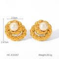 Vista macro de los pendientes de perlas bañados en oro 18k con medidas detalladas - Estilo de Perla con Cuerda Trenzada Dorada (HC-E10167)
