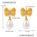 Orecchini a fiocco in acciaio al titanio con perle e cristalli placcati oro 18k - F265-Orecchini d'Oro