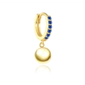 Orecchini a cerchio dorati con zirconi blu e pendenti a sfera lucidi - Sfera Rotonda / Oro