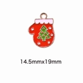 Christmas red glove alloy charm with green tree pattern, 14.5mmx19mm size - 61# Christmas Glove