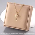 Gold plated titanium clover key spinning pendant necklace with shiny zircon stones - Clover Key Style (A1396)
