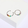 Bague en émail argenté avec perles multicolores sur support géométrique blanc - Série Rose - Fermée / 14k