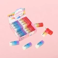Scatola da 24 gomme a forma di dinosauro colorate sfumate in blu, viola e giallo - Gomma Sandwich a Strisce Quattro Colori