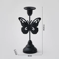 European style matte black butterfly iron candlestick with 17.5cm height and round base - Small Butterfly / Black