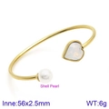 Golden open bangle with heart-shaped white opal and shell pearl detail for women - Gold Milky White Heart Shell Pearl Style (KB123109-K)