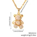 Golden micro-pave bear pendant necklace with sparkling zircons and Figaro chain - Gold/White Zirconia/Bowknot