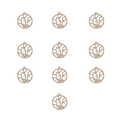 Detailed set of ten KC gold alloy pendants with white rhinestones on white background - Tree of Life Rhinestone Style (3#) / 10 Pieces Pack / Gold