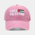 Close-up of Free Palestine embroidery on pink washed cotton vintage baseball cap - Adjustable / Palestine Flag (Light Pink)