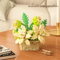 Miniature narcissus building block flower pot in a woven basket base, size 73x75x74mm - M3085 Yellow Charm Red Fragrance / 181pcs/Color Box