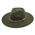 Vista dall'alto di un cappello fedora verde oliva a tesa larga con cordino intrecciato marrone - M (56-58cm) / Verde Militare
