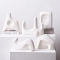 Set of 5 minimalist white ceramic art vases with ribbed texture for home decor - Geometric Rockery Ornament - Set 1