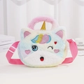 Rainbow unicorn cat plush shoulder bag for girls with adjustable pink strap - Squinting Eyes Pink Gradient
