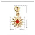 Detailed view of a gold sun pendant with red stone, dimensions 20mm by 10mm - YF184 Red Sun