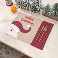 Set de table en lin de Noël avec motif Père Noël et carreaux rouges Merry Christmas - Père Noël